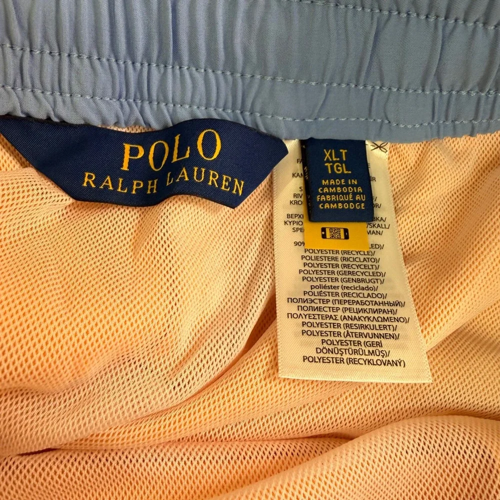 Polo Ralph Lauren Swim Trunks Men XLT Orange Blue Pony Stretch Board Shorts Prep